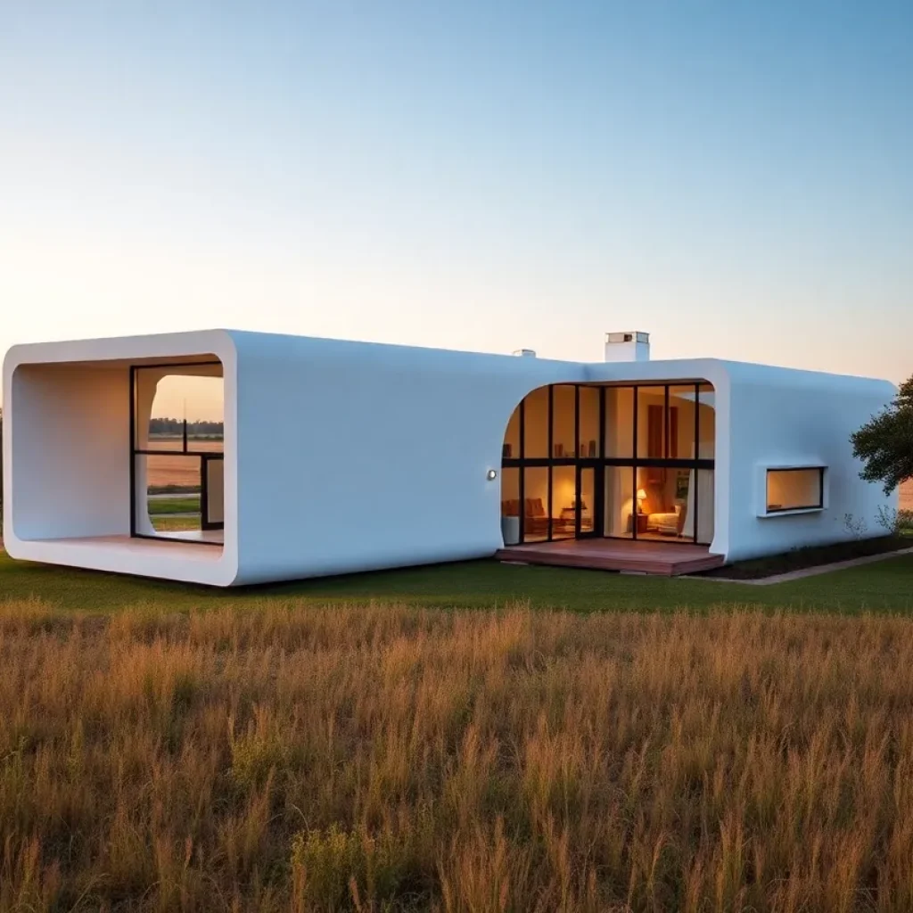 Exterior view of a 3D-printed home in Texas