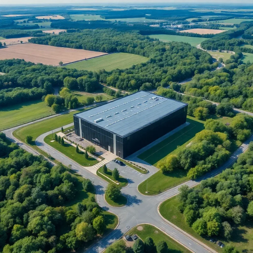 Aerial view of a modern data center in Central Ohio