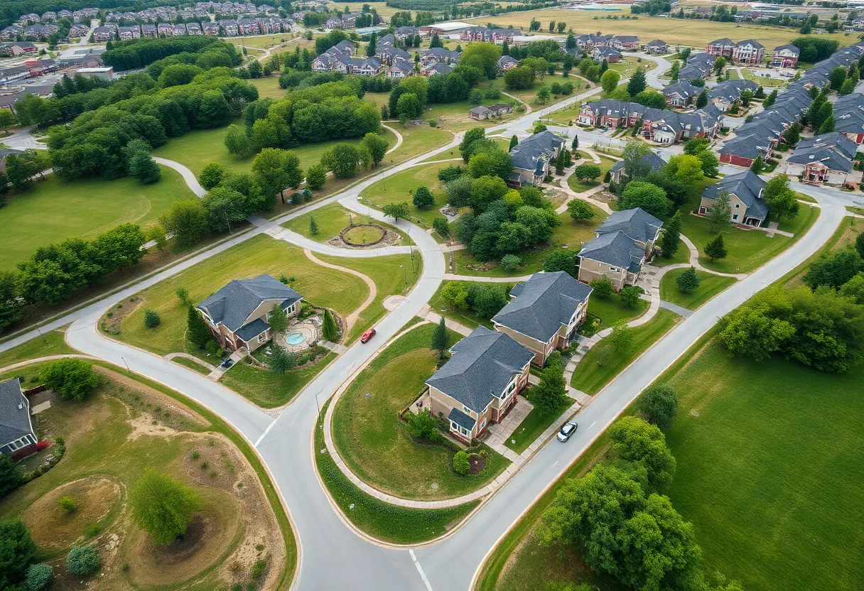 Aerial view of the Moxie mixed-use development in Lockhart