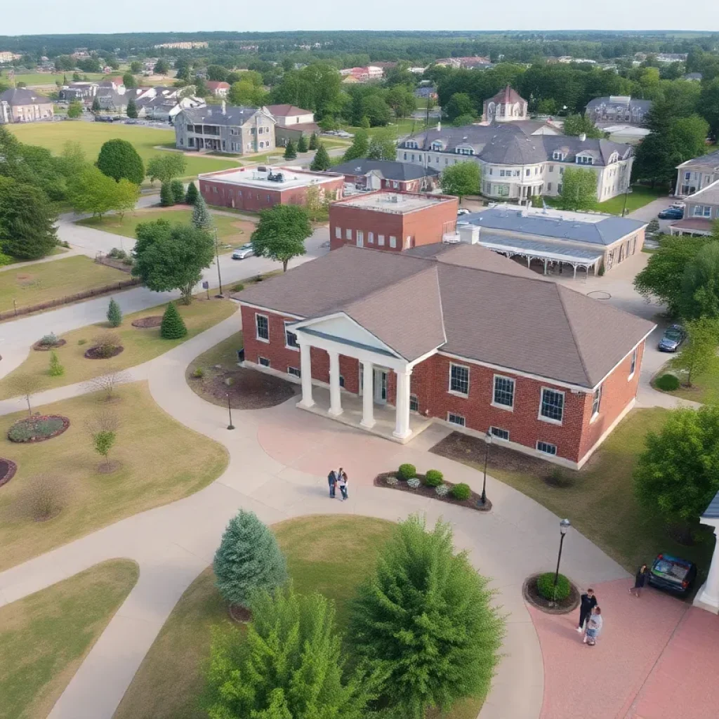 Aerial view of Soddy Daisy showing parks and community buildings.