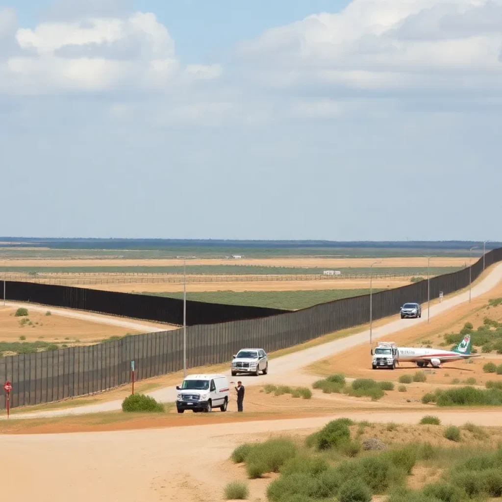 View of Texas-Mexico border with law enforcement