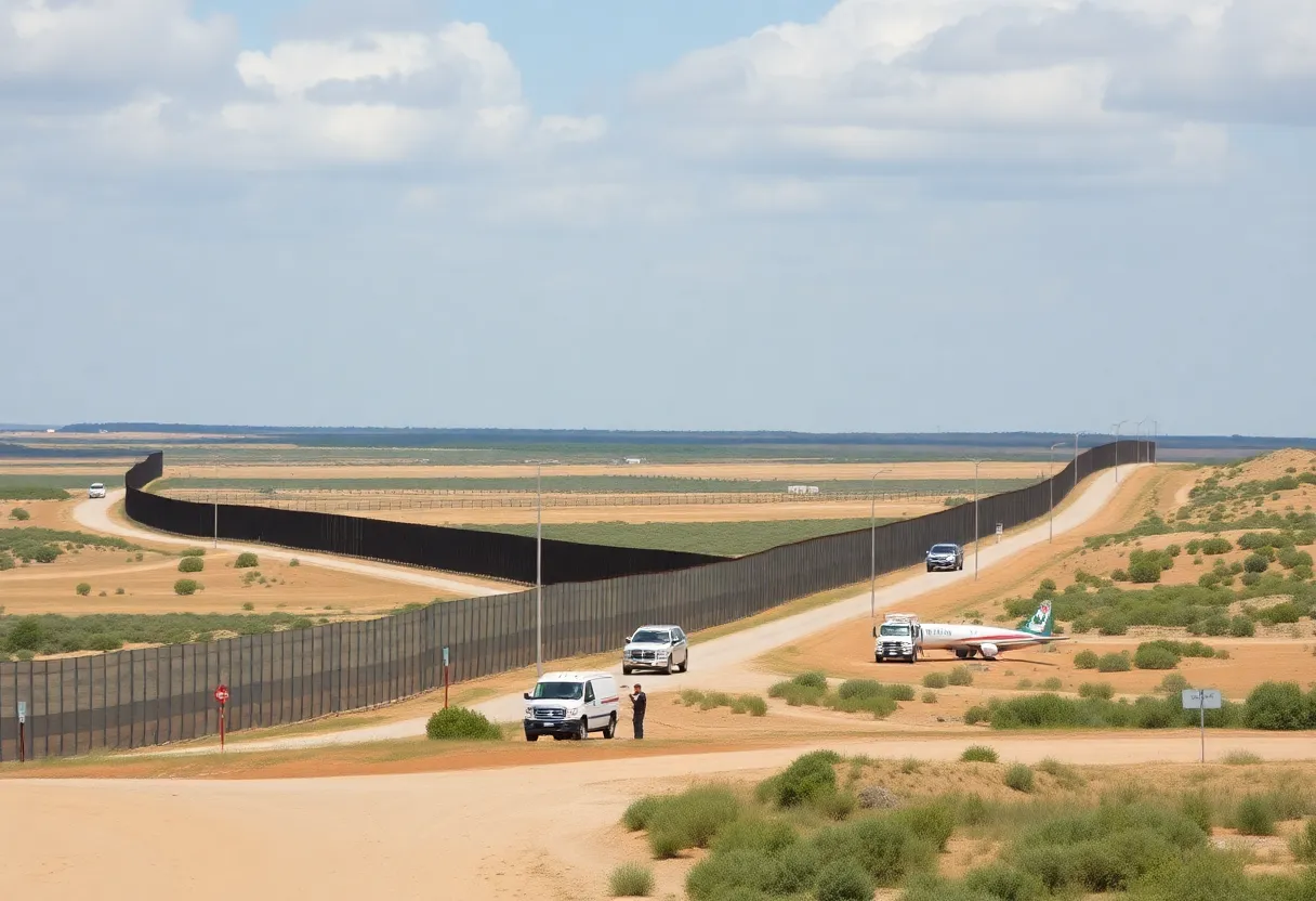 View of Texas-Mexico border with law enforcement