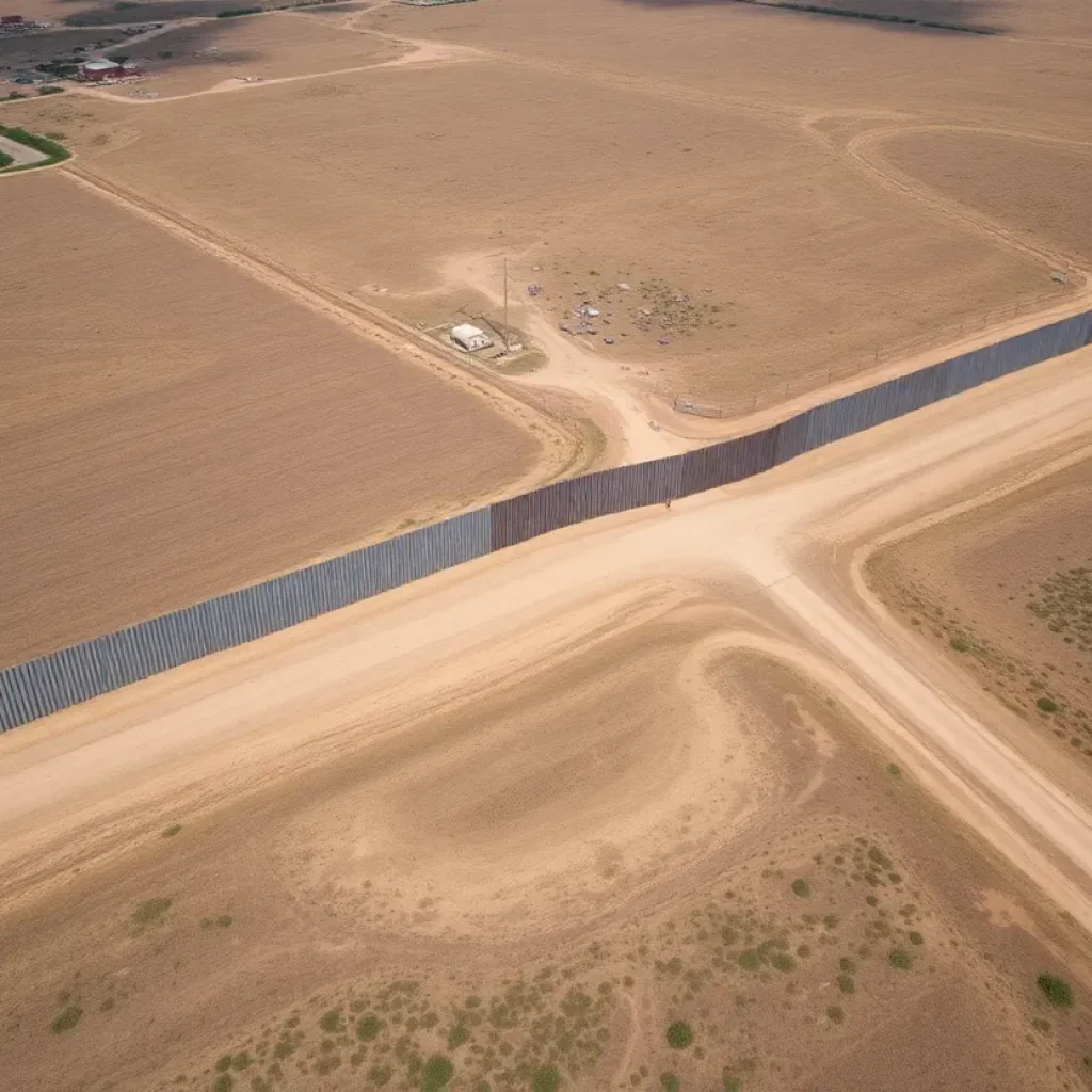 Partially constructed Texas border wall with gaps