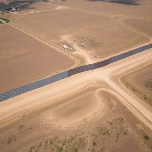 Partially constructed Texas border wall with gaps
