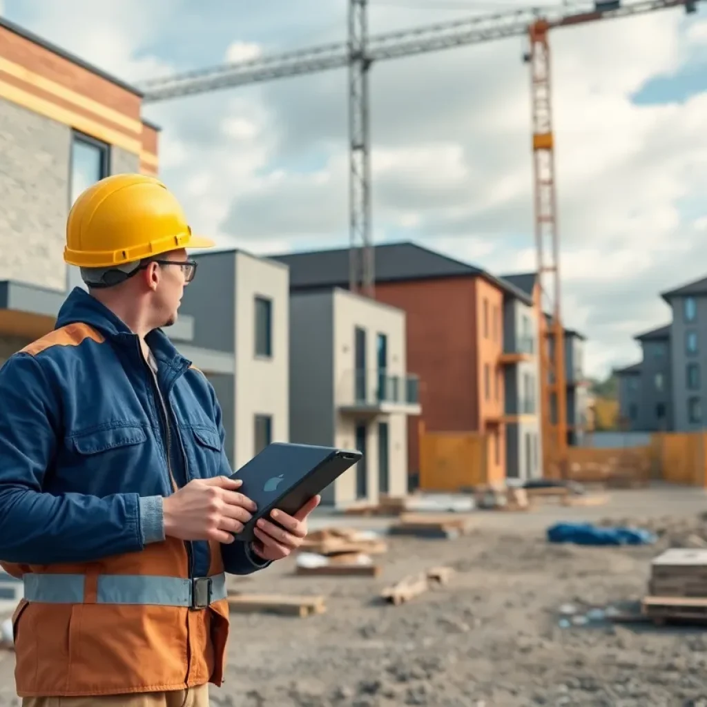 Construction site showcasing affordable housing technology