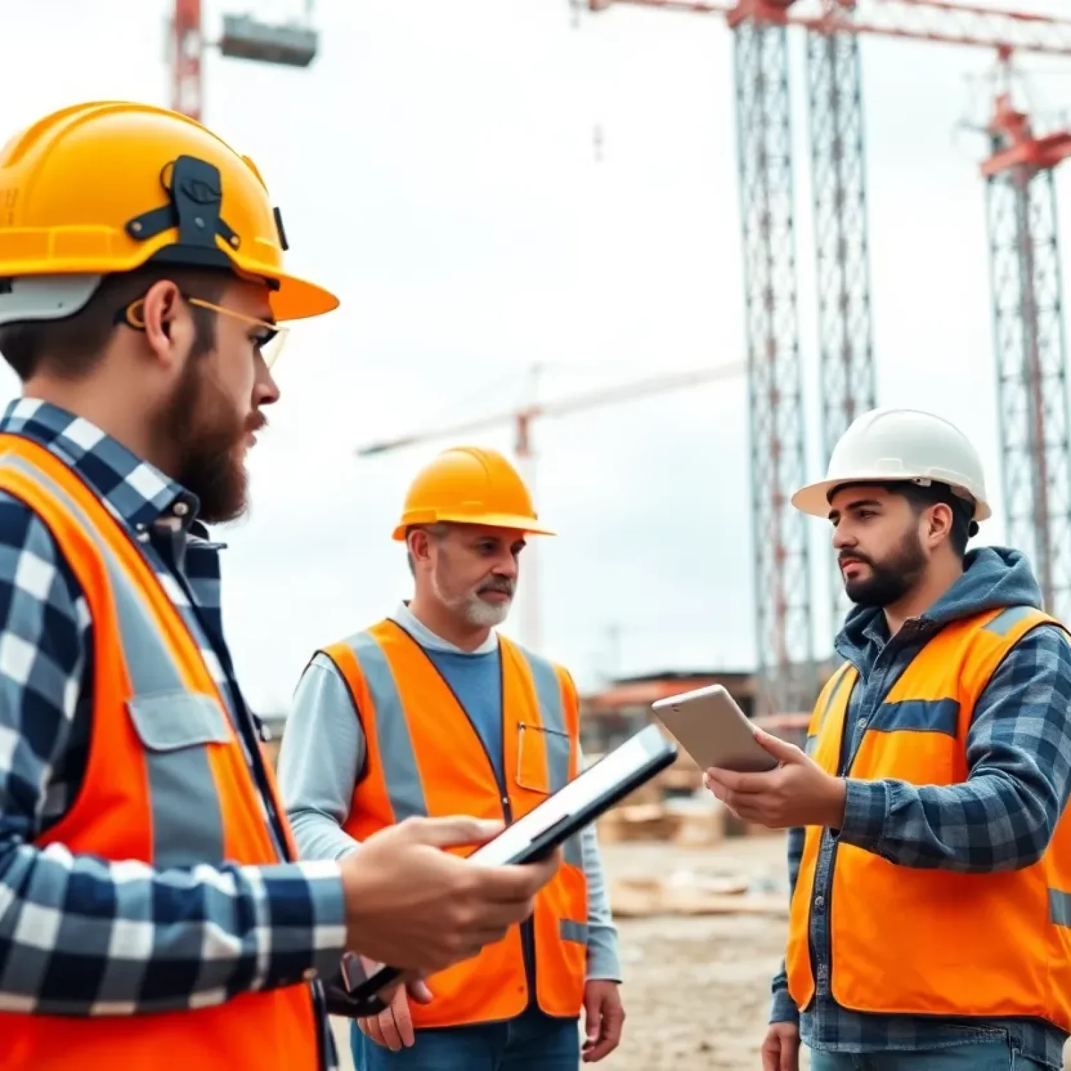A construction site enhanced by AI technologies for project management.