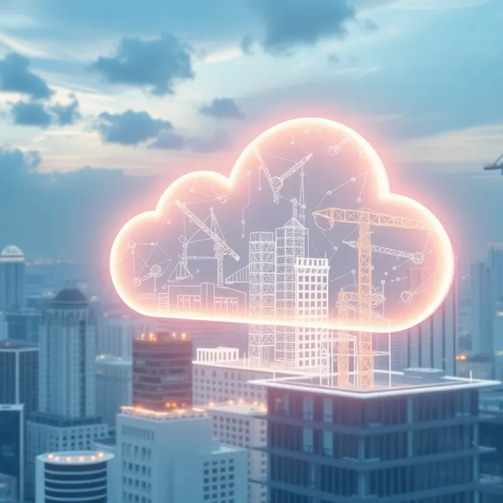 Illustration of Autodesk software innovations in construction.