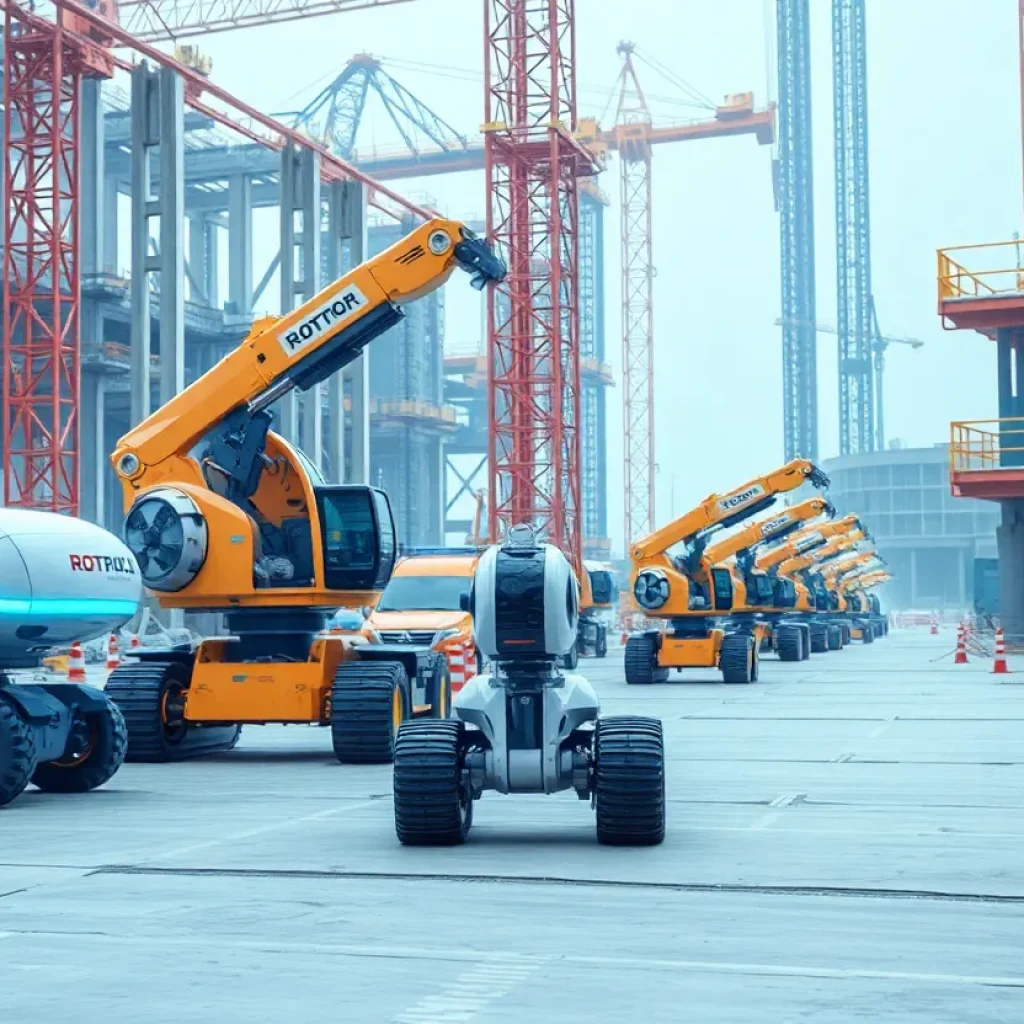 An illustration of autonomous machinery working on a construction site.