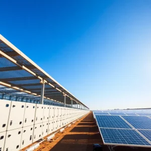 Battery storage facility showcasing energy sustainability in Texas.