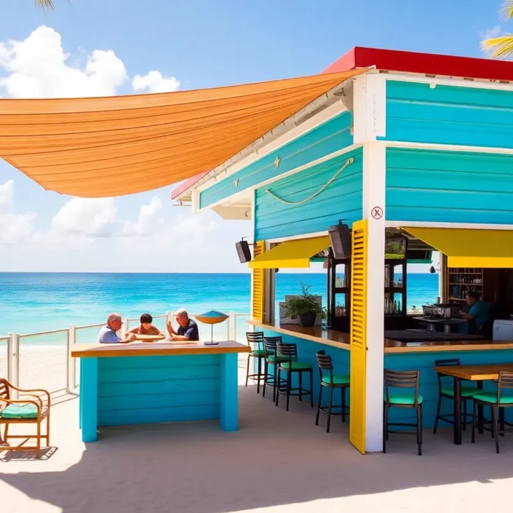 The newly constructed Beach Bar at Fort Myers Beach with outdoor seating and ocean view.