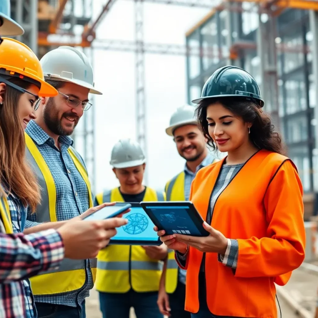 Construction professionals collaborating using BIM viewers on-site