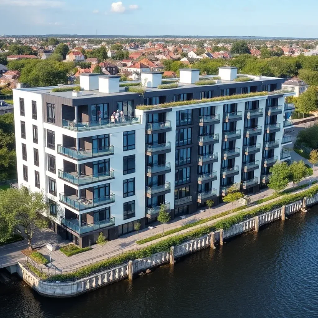 Illustration of Blue Marine residential building in Klīversala Quarter