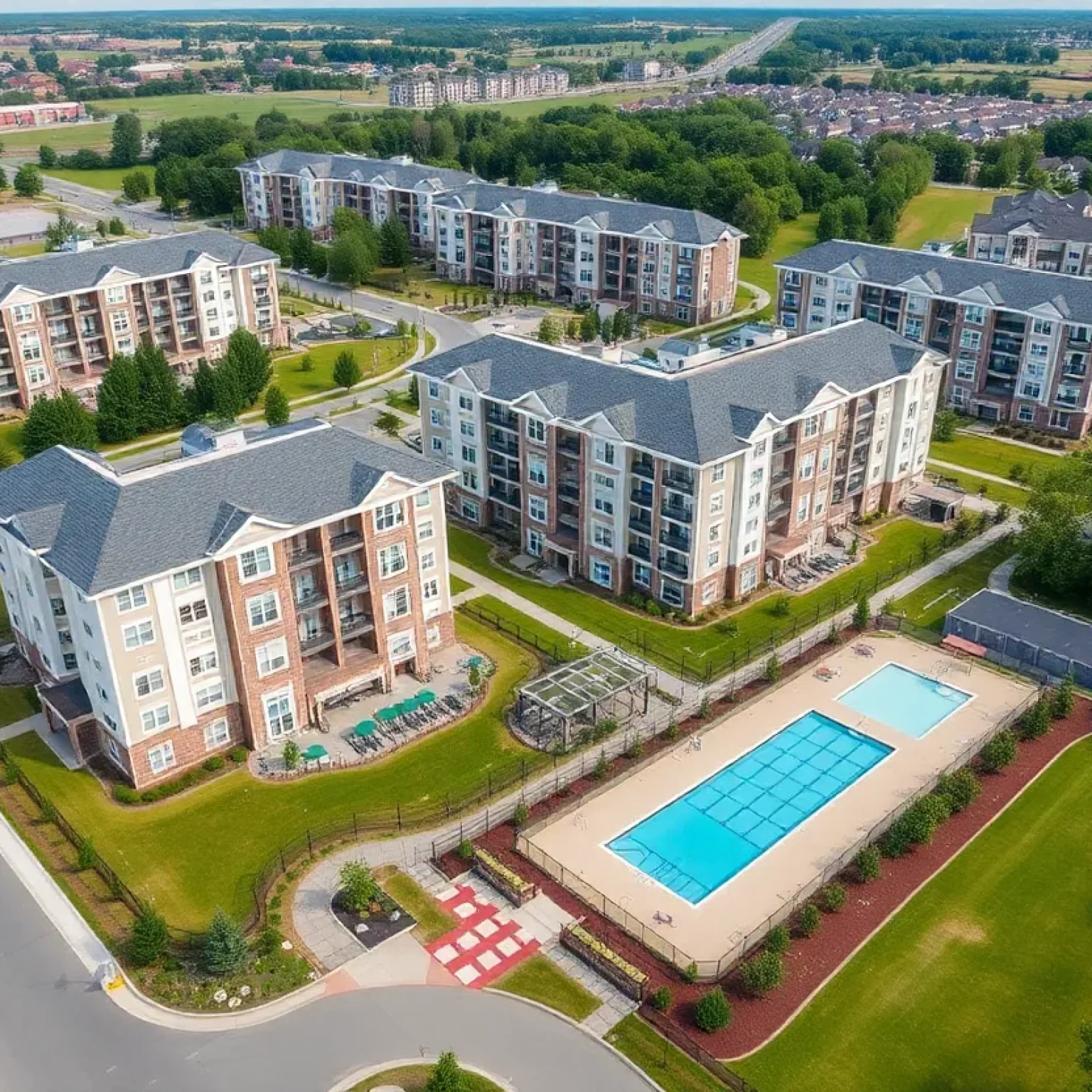 A visual representation of the luxury apartments and amenities at Camelot on Main in Sayreville.