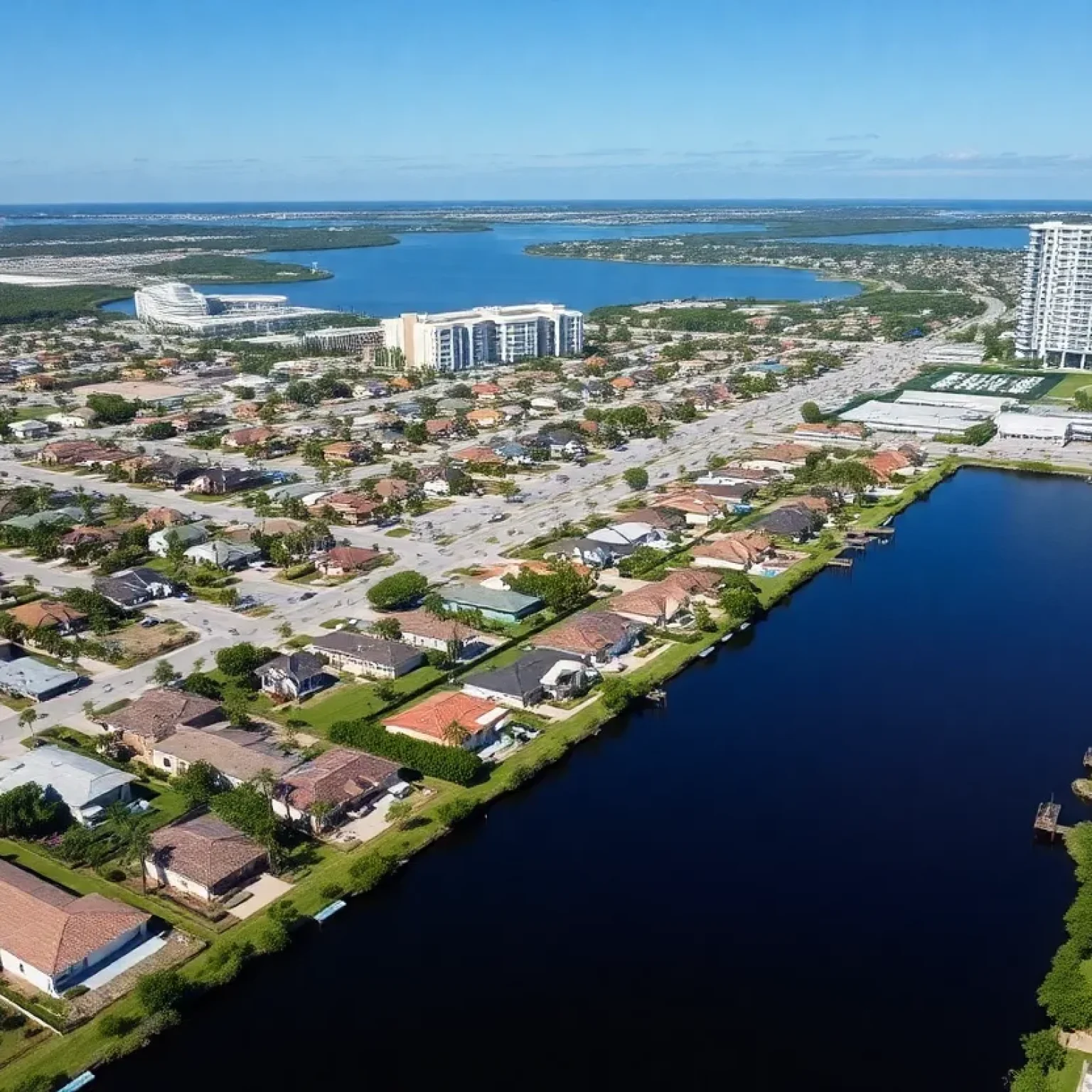 Aerial view of Cape Coral's real estate developments