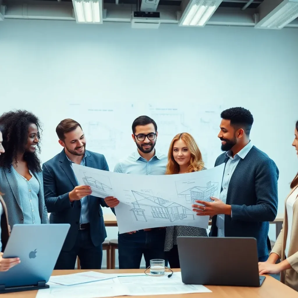 Diverse professionals in a construction management class
