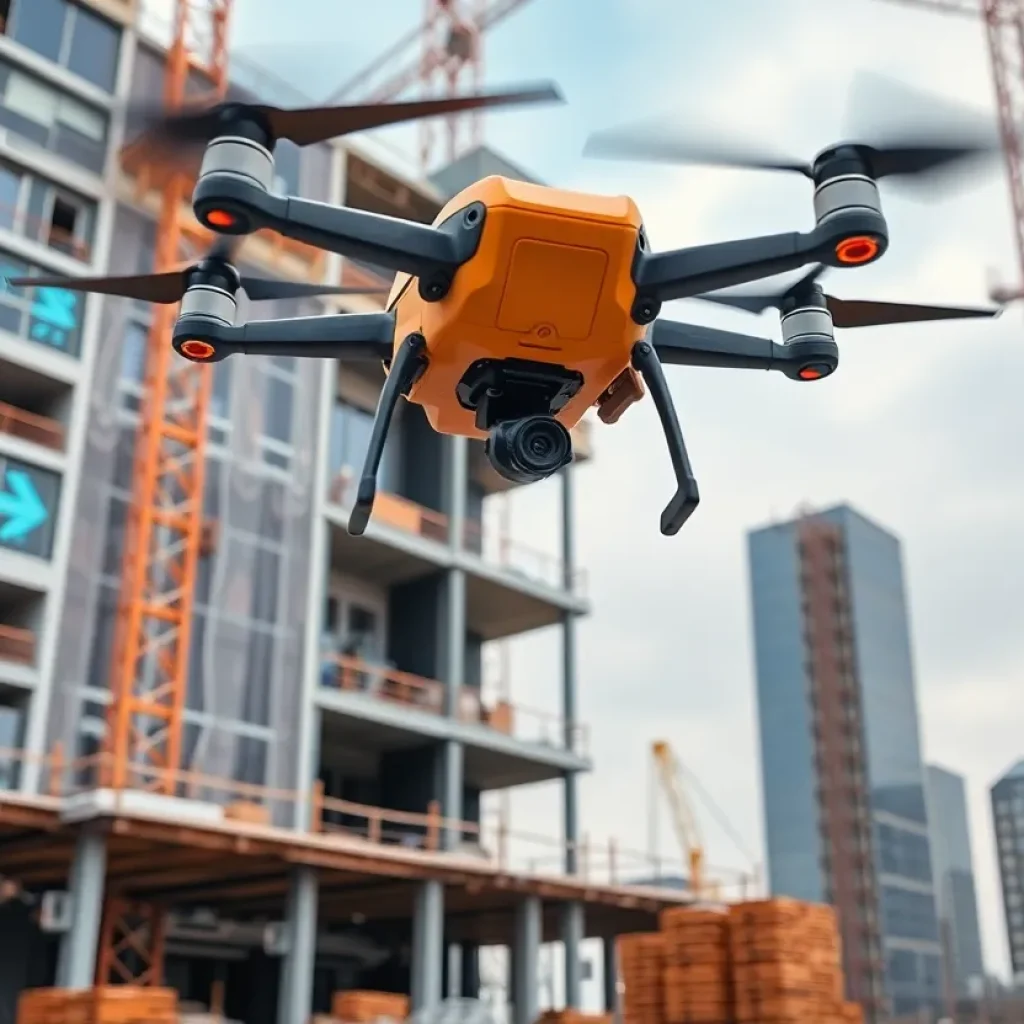 A modern construction site with advanced technology and equipment