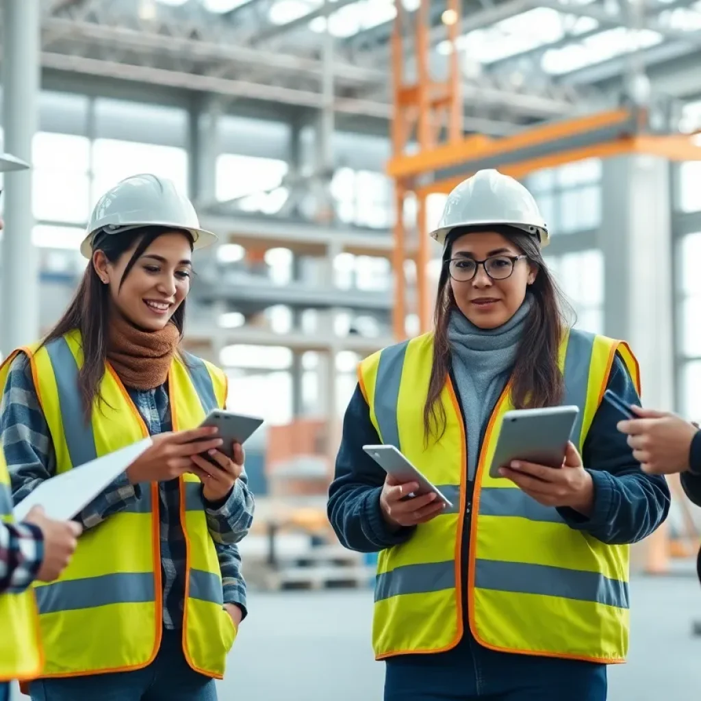 Construction site showcasing diversity in workforce during hiring process.