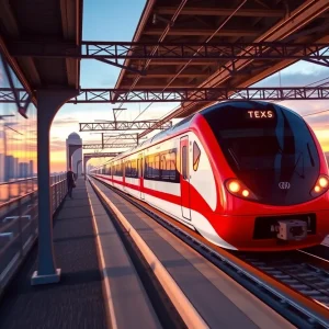 Conceptual image of a high-speed train between Dallas and Houston