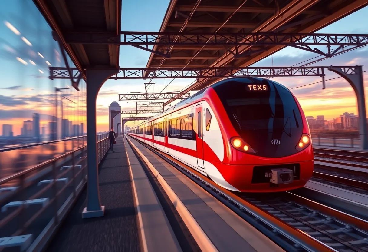Conceptual image of a high-speed train between Dallas and Houston