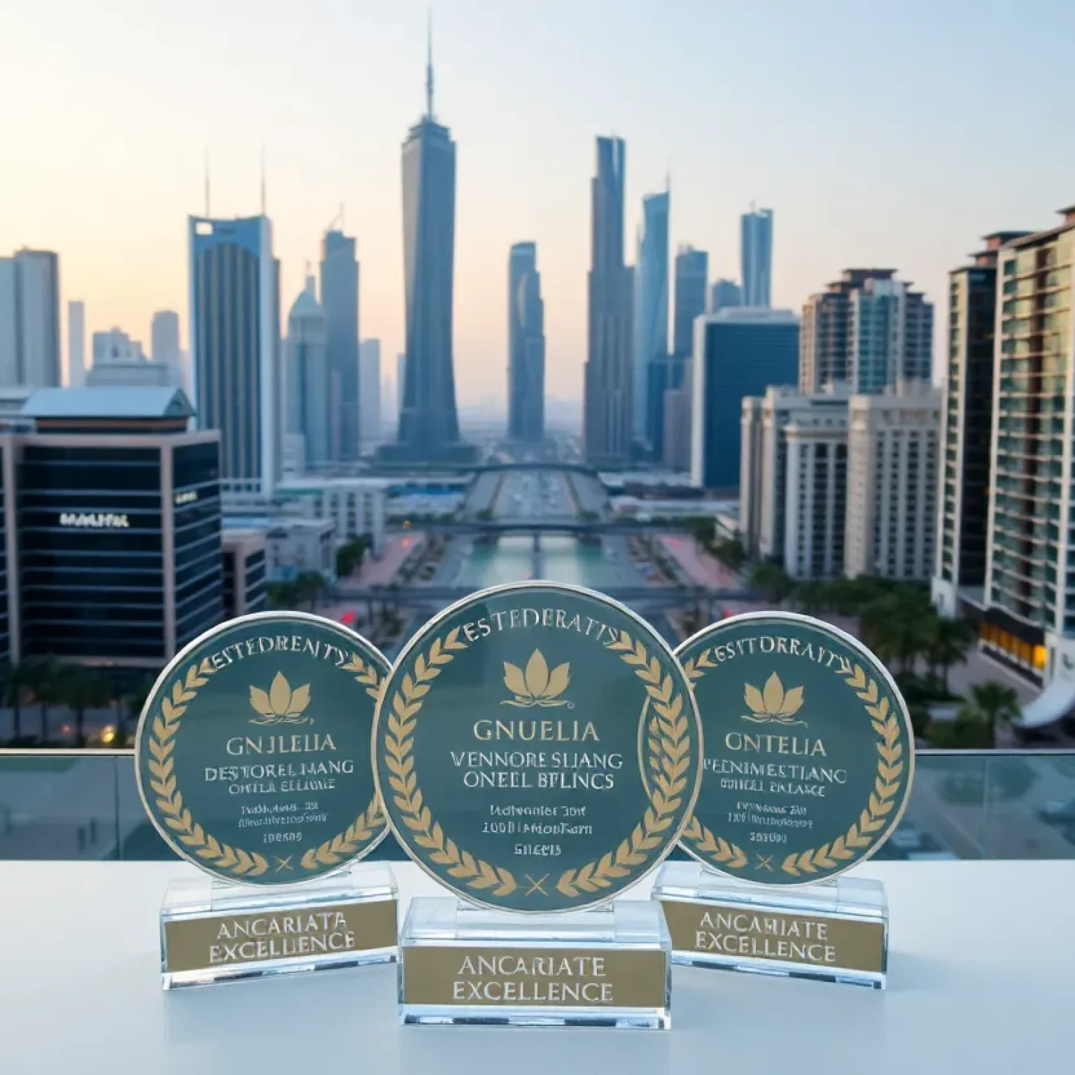 Awards received by Dubai Municipality displayed with a city skyline