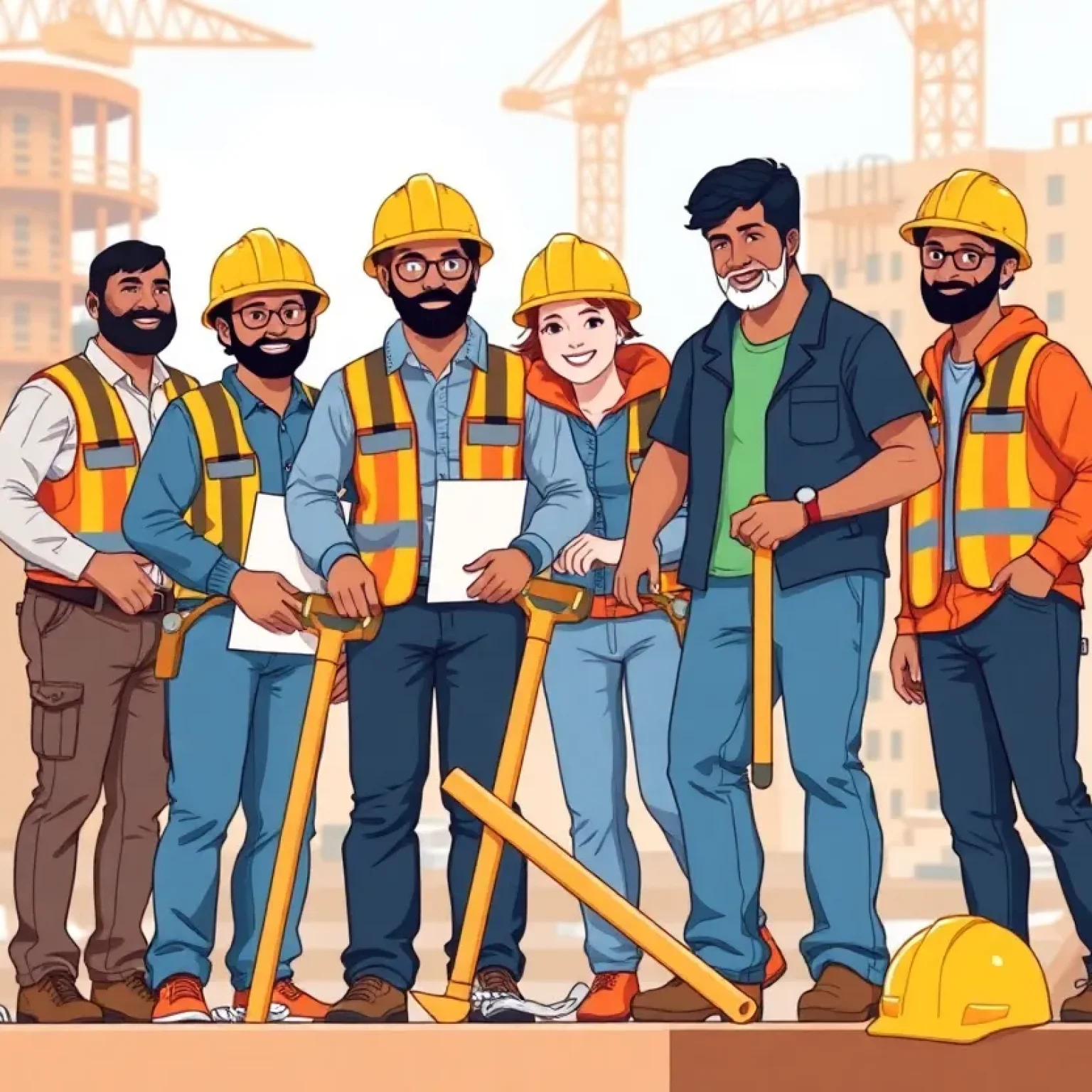 Diverse construction workers collaborating on a project representing employee ownership.