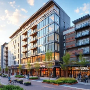 Aerial view of Fields West mixed-use development area in Frisco.