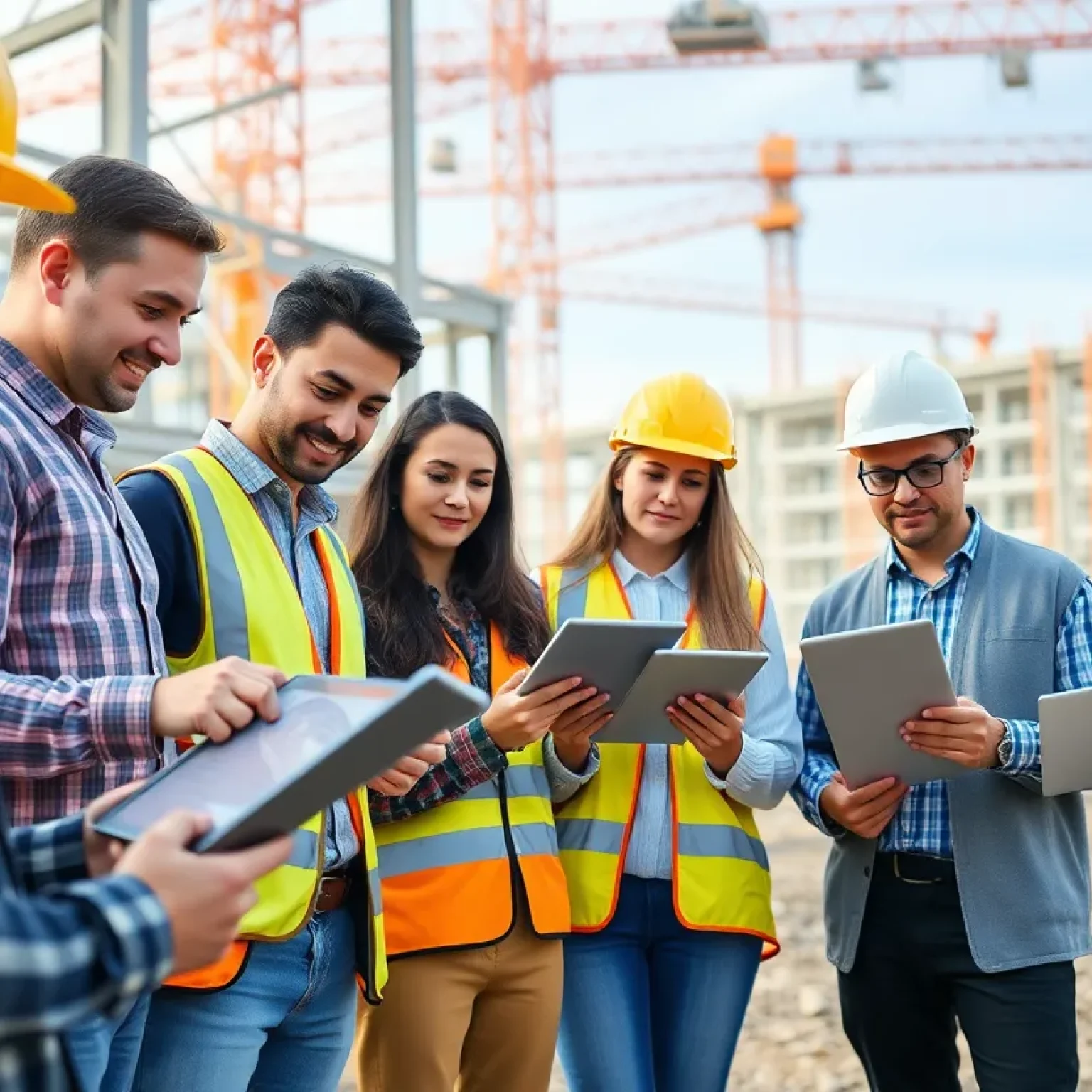 Professionals using construction estimating software on site