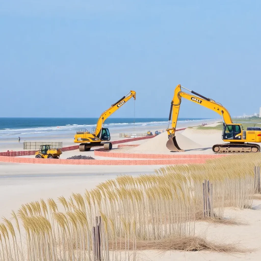 Ongoing beach nourishment project in Galveston, Texas