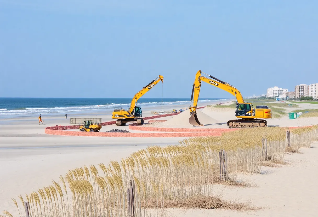Ongoing beach nourishment project in Galveston, Texas