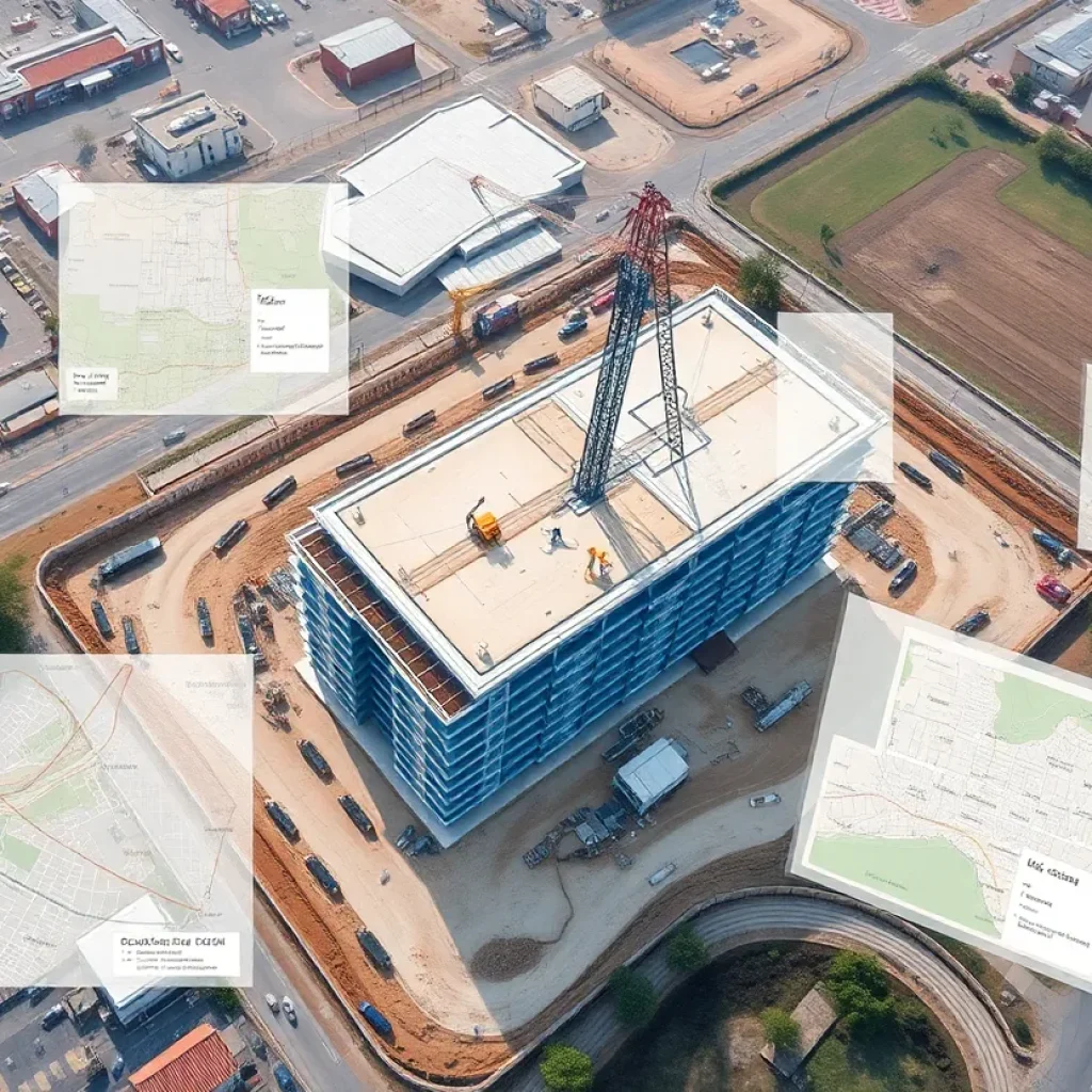 A construction site with GIS overlays