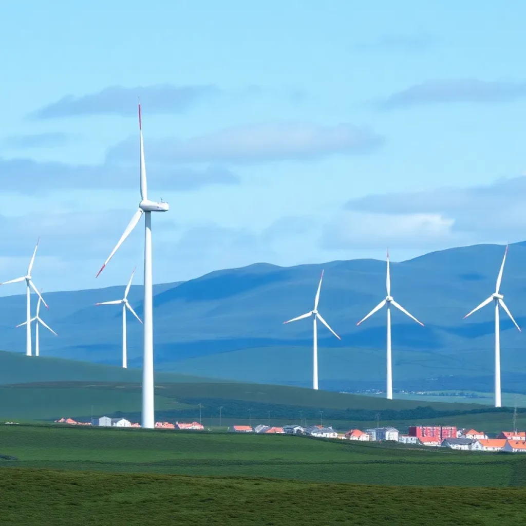 Construction site of Golticlay onshore wind farm with wind turbines in Caithness, Scotland.