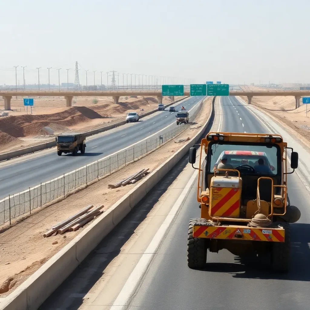Workers on a highway construction site in Egypt utilizing advanced planning techniques.