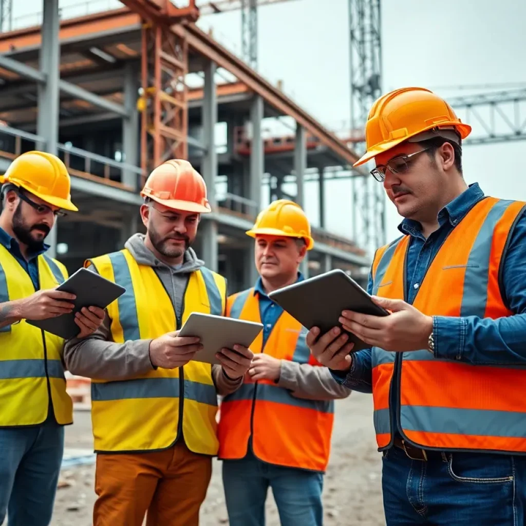 Construction site using advanced software solutions