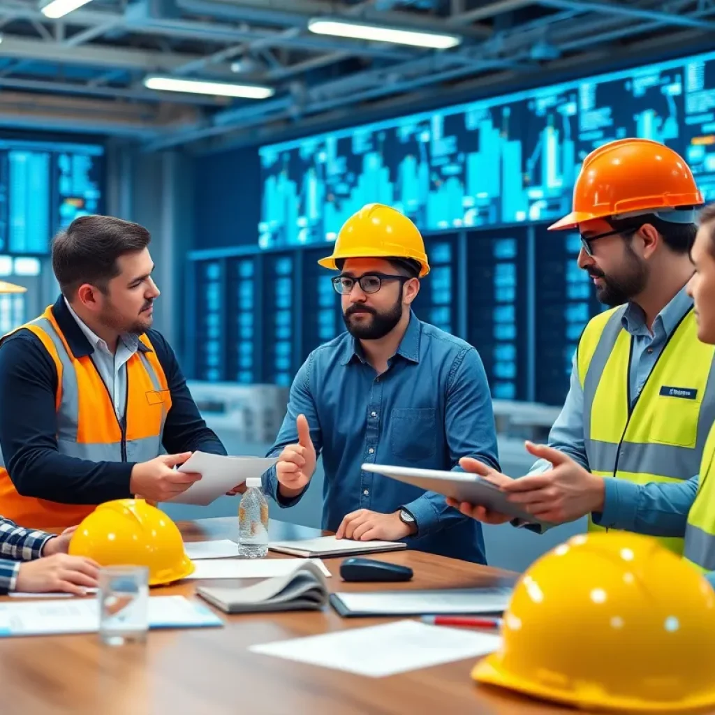 Teams collaborating on data center construction project