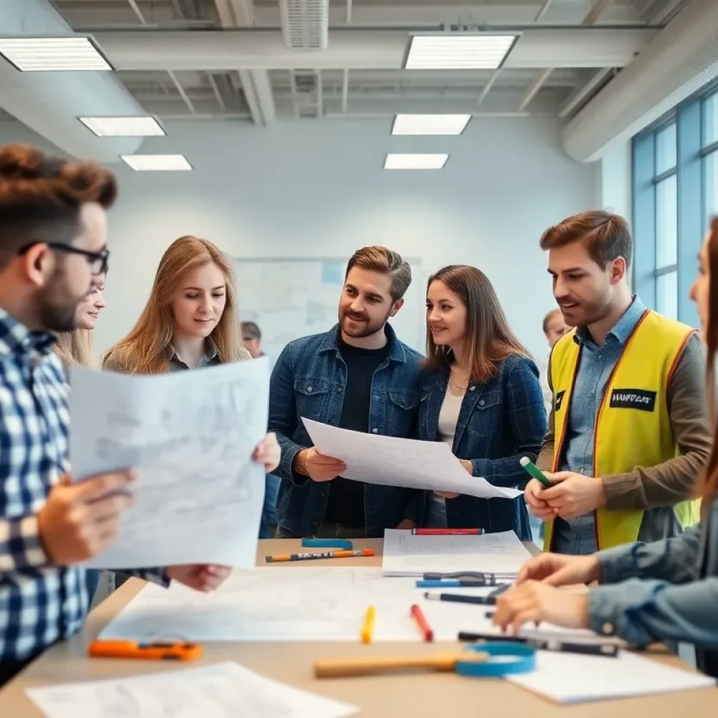 Students engaged in construction management learning at Mississippi State University.