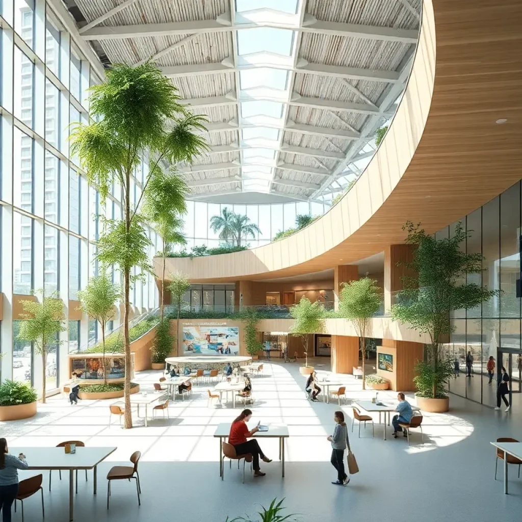 Concept design of a modern educational facility in Dubai integrating sustainability.