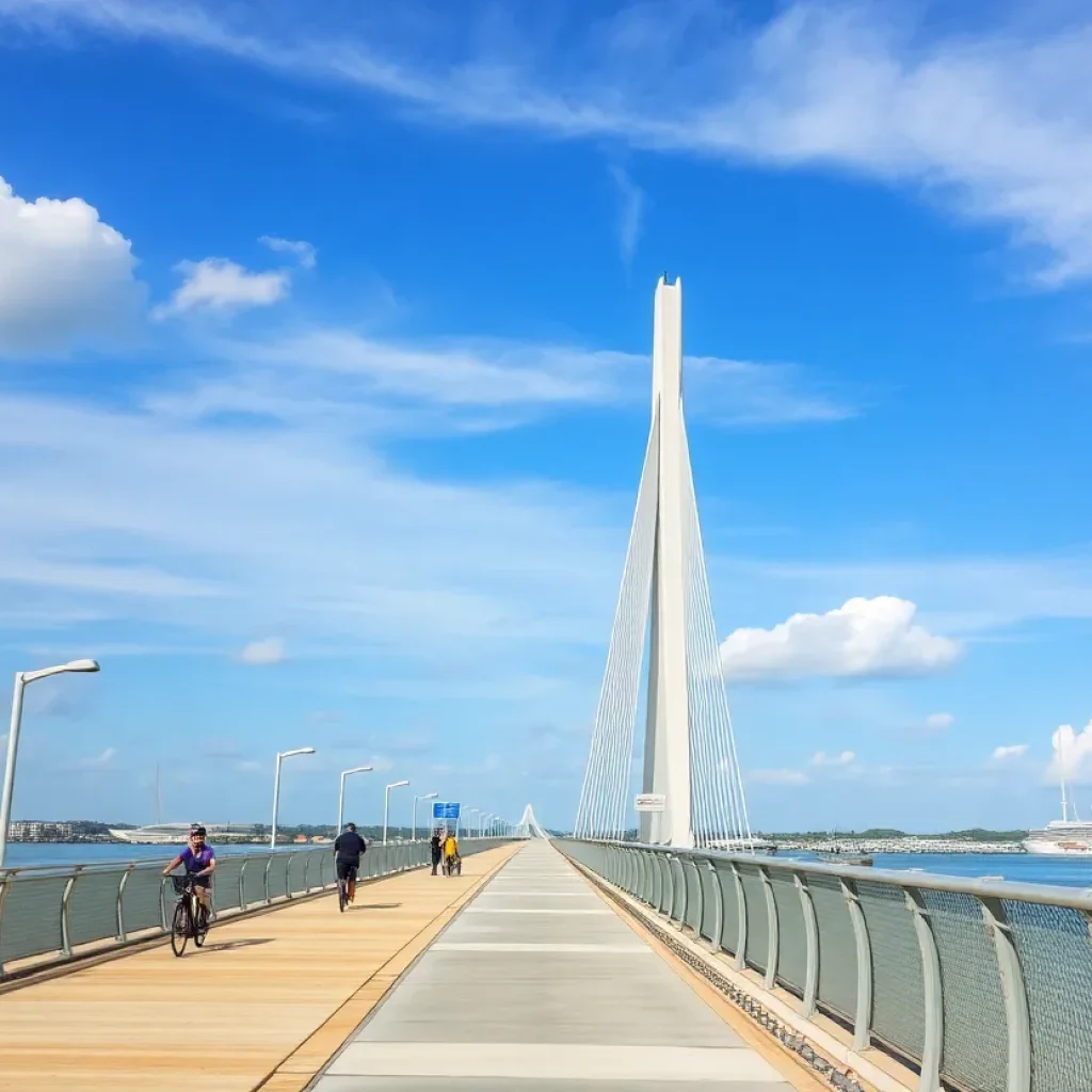 The new Harbor Bridge in Corpus Christi, Texas, with a view of its impressive towers.