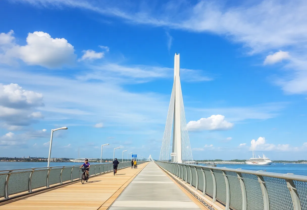 The new Harbor Bridge in Corpus Christi, Texas, with a view of its impressive towers.