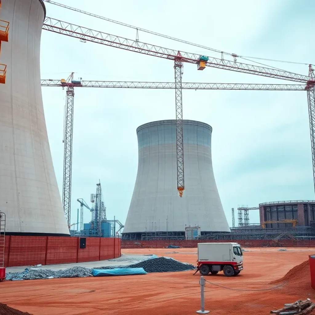 Modern nuclear power plant under construction with advanced technology