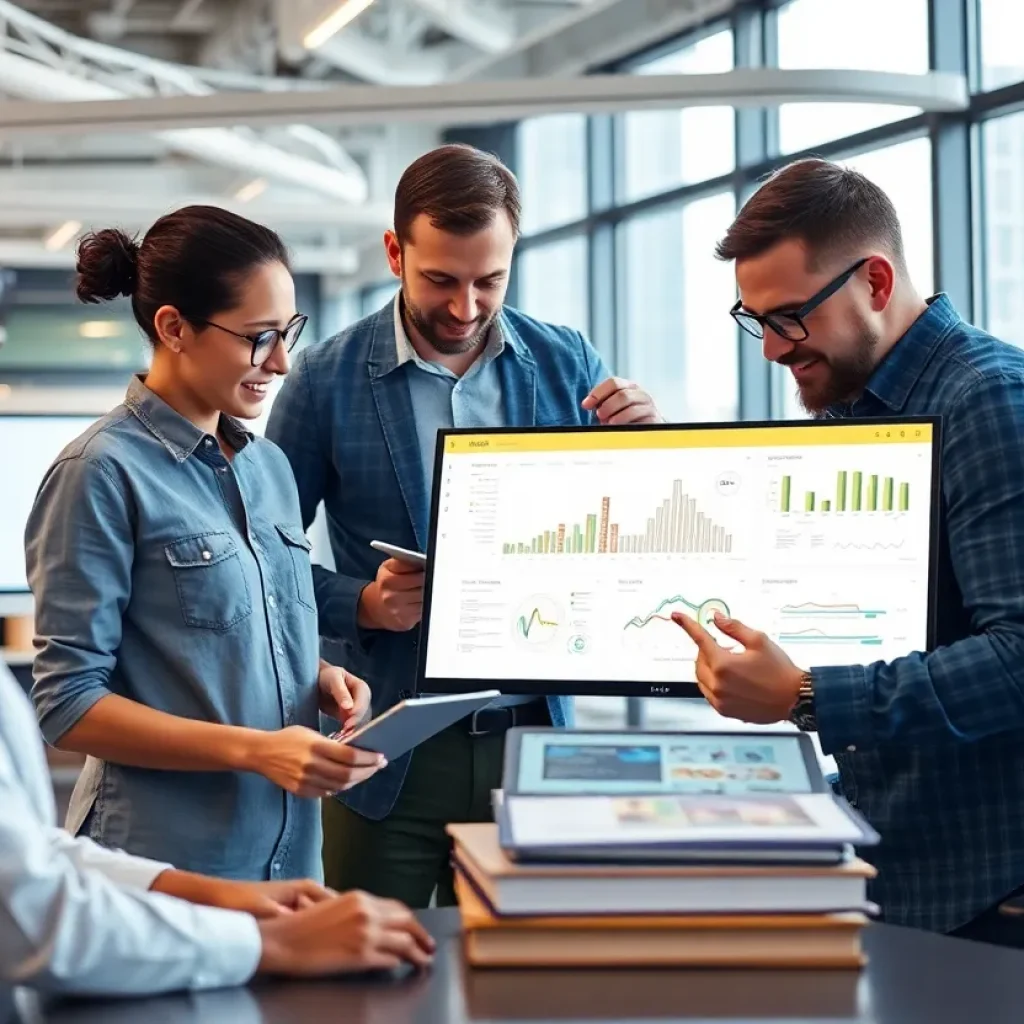 Team using AI technology for construction supply chain management