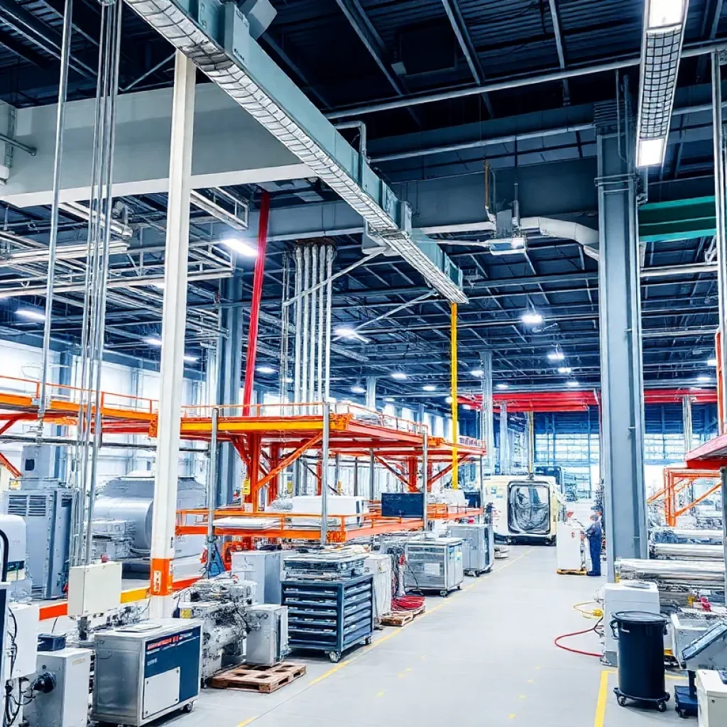 Exterior view of a state-of-the-art semiconductor manufacturing plant.