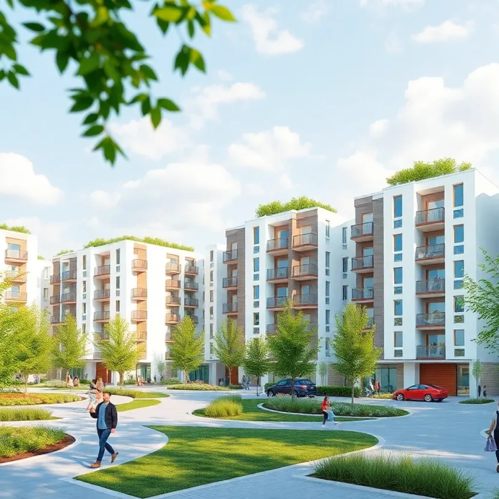 A depiction of a sustainable real estate community in Sharjah.