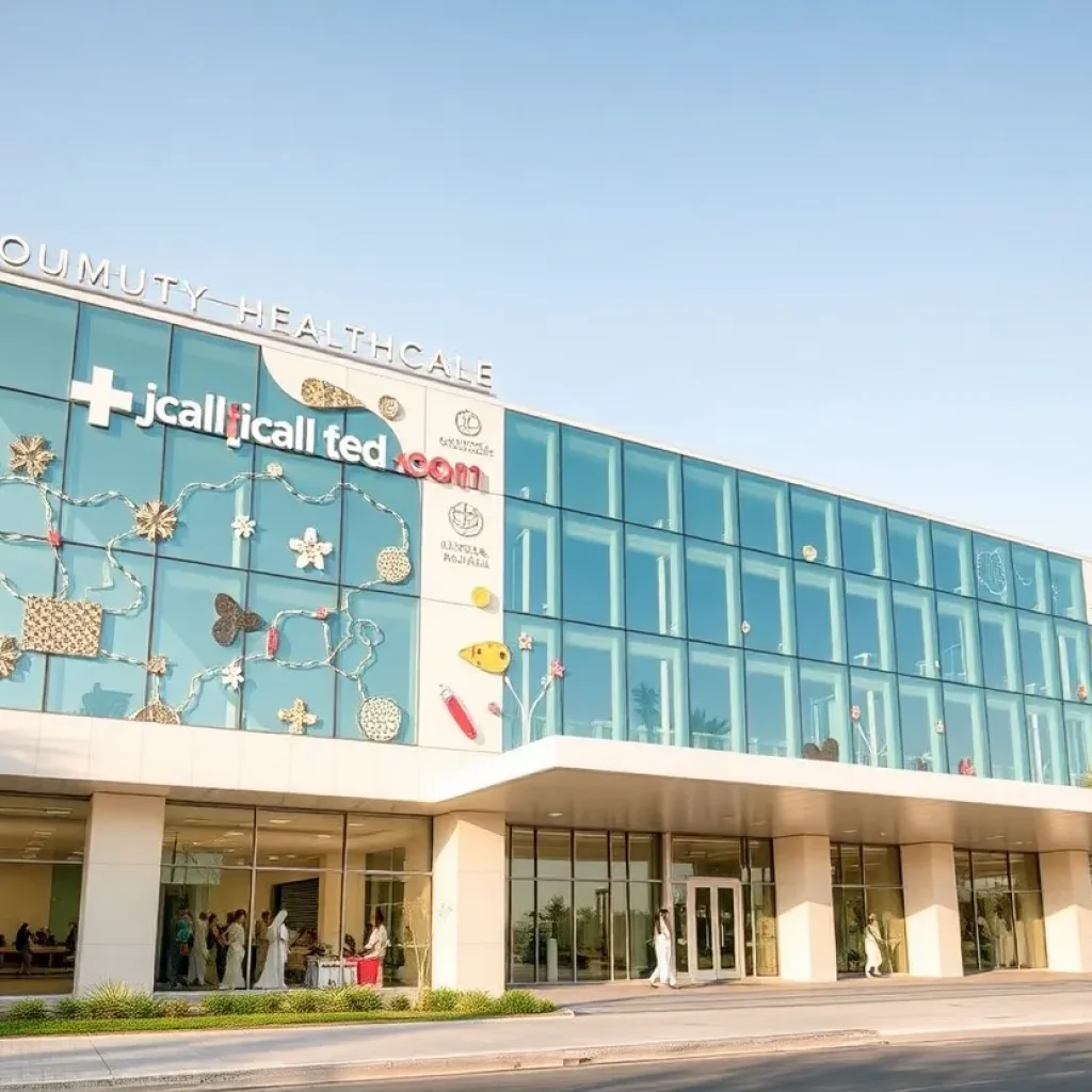 Sidra Medicine hospital exterior with artistic features.