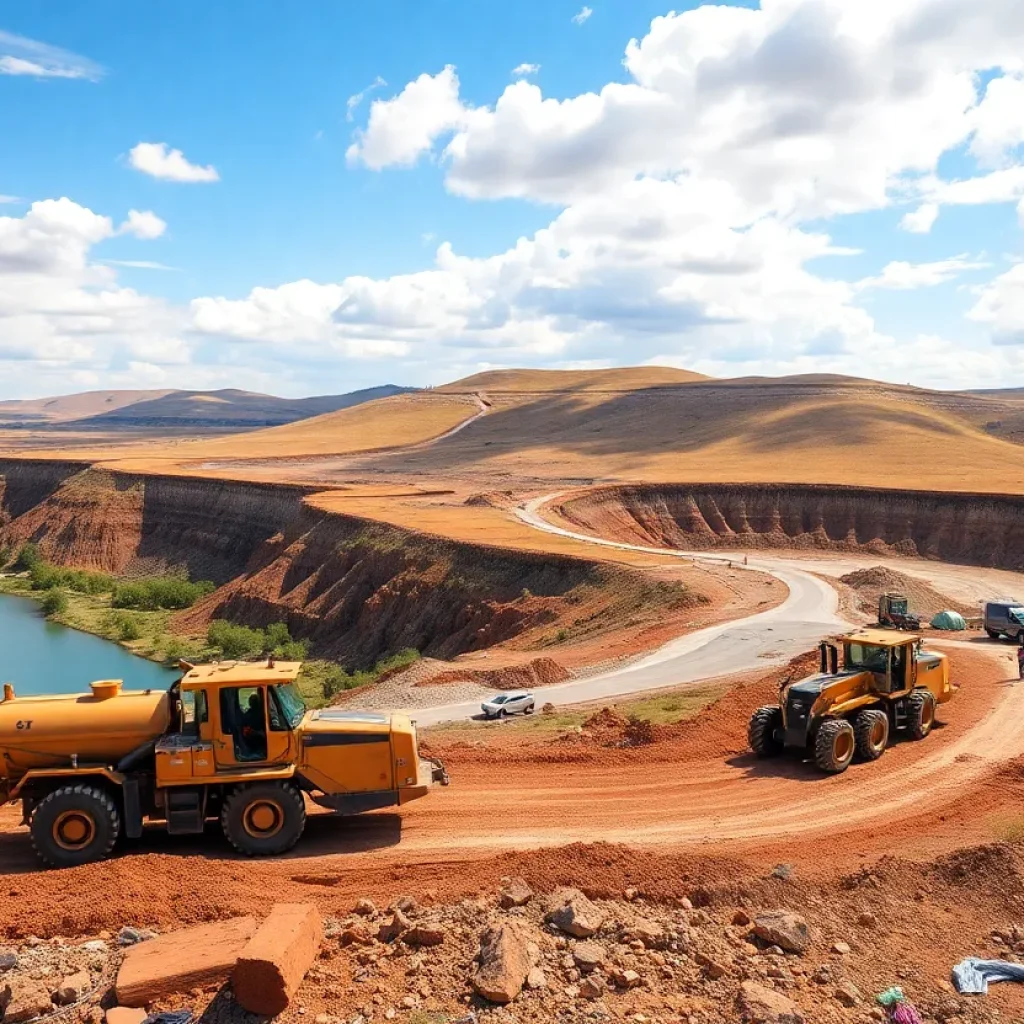 Construction progress on the Sites Reservoir Project site with machinery and environmental elements.