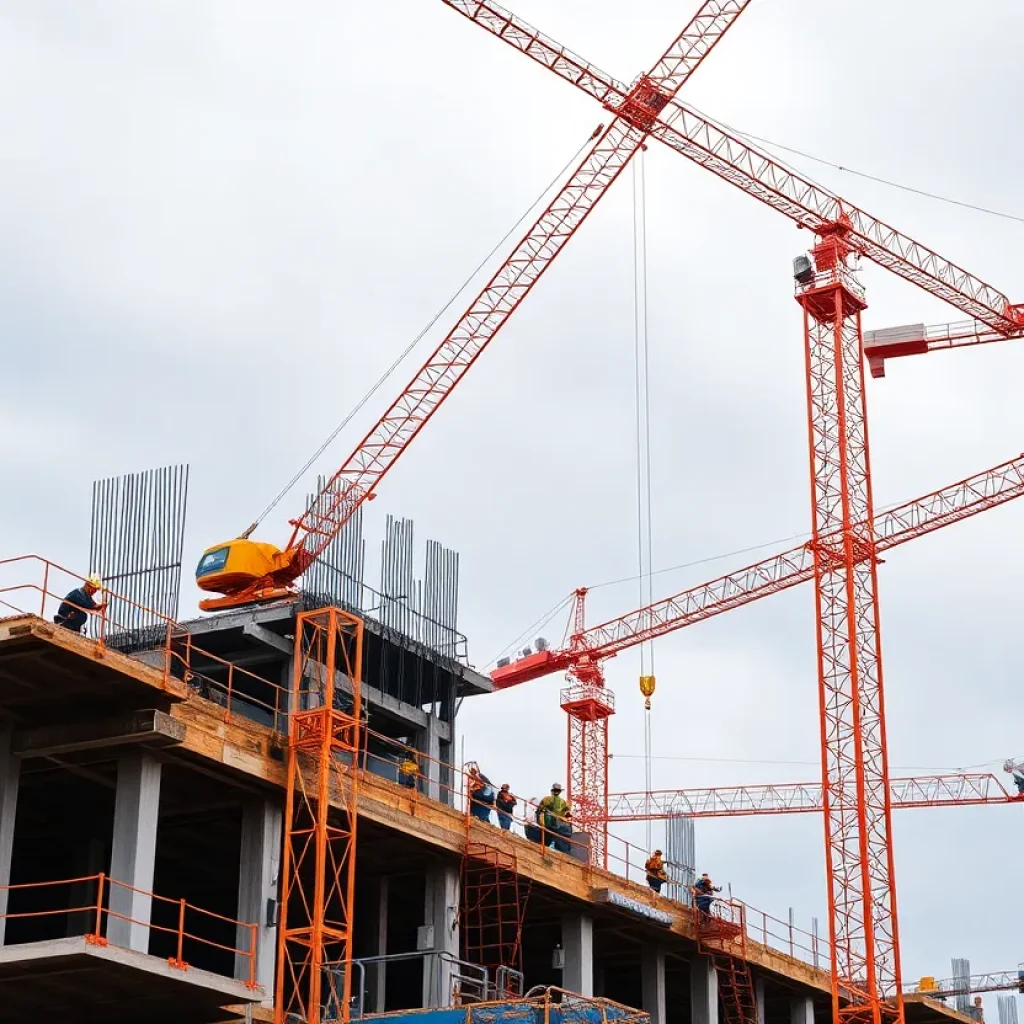 Workers operating on a Skanska construction site
