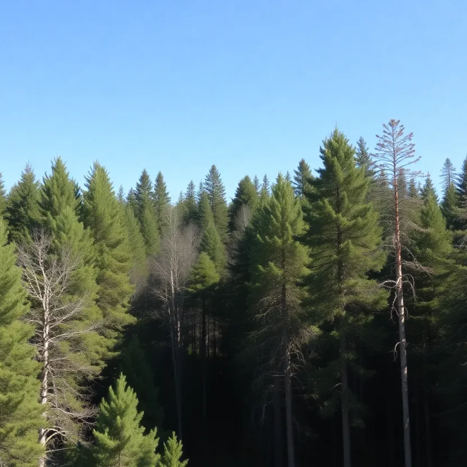 A picturesque forest of softwood trees representing lumber industry