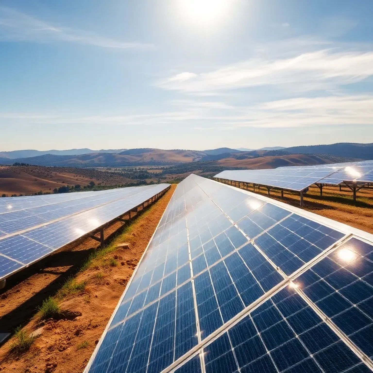 Solar power plants in Romania with solar panels under sunlight