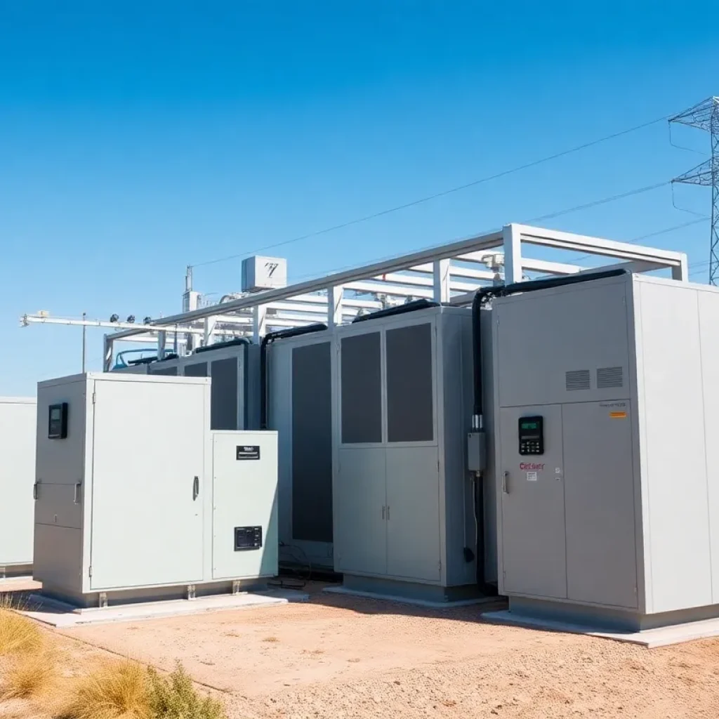 A battery energy storage facility in Texas with large battery units