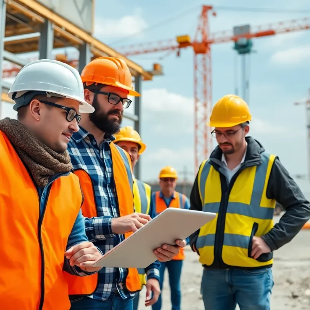 Construction team using advanced technology on site