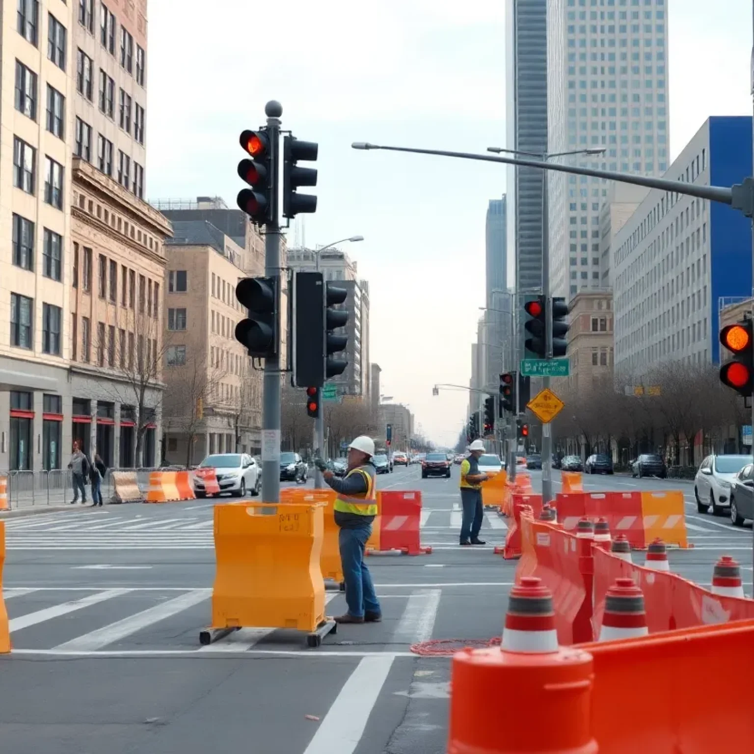 Construction workers on West Texas Street enhancing safety and accessibility